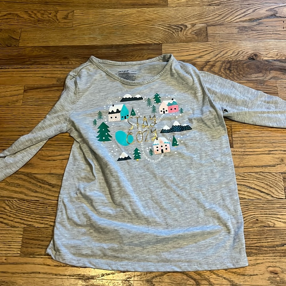 I'm selling a gray white pink and gold pj shirt made by act and jack it's a L 12